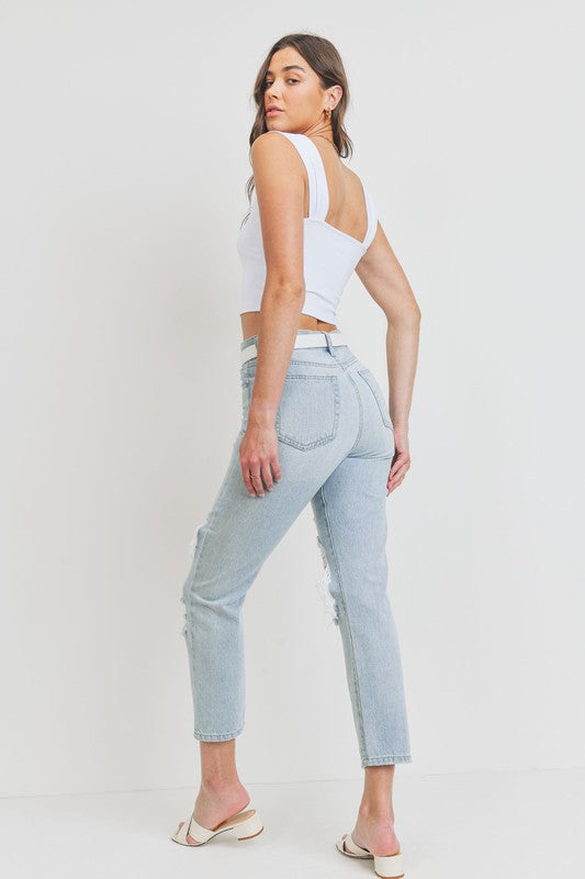 JBD High Rise Destroyed Girlfriend Jean Jeans