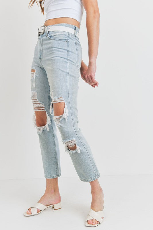 JBD High Rise Destroyed Girlfriend Jean Jeans