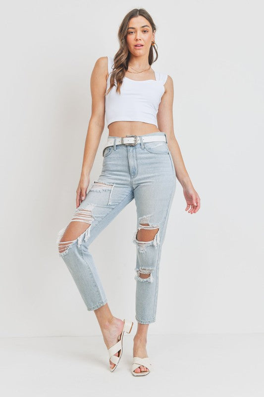JBD High Rise Destroyed Girlfriend Jean Jeans
