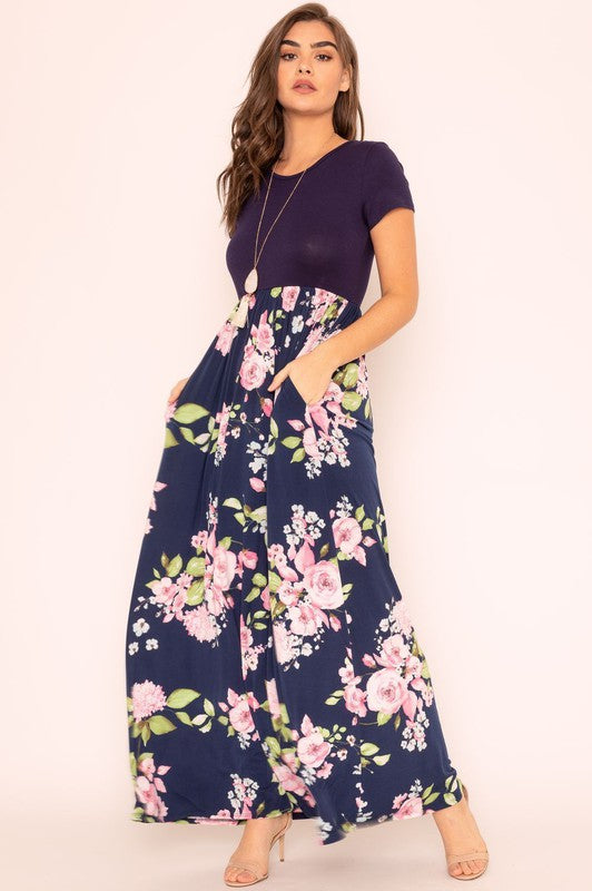 Plus Short Sleeve Floral Maxi Dress - [product_category], Minx Boutique-Southbury
