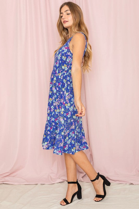 Sleeveless Botanical Floral Tiered Dress - [product_category], Minx Boutique-Southbury