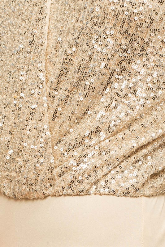 Beige/Gold Sequin Long Sleeve Bodysuit