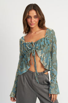  SHIRRRING TIE TOP WITH LONG SLEEVE - [product_category], Minx Boutique-Southbury