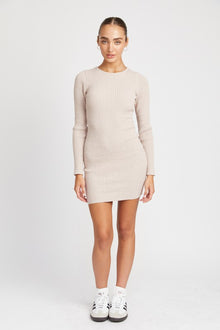  Taupe Ribbed Long Sleeve Mini Dress - [product_category], Minx Boutique-Southbury