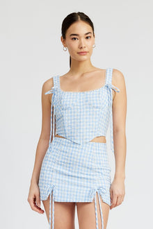  GINGHAM BUSTIER TOP WITH SMOCKED BACK - [product_category], Minx Boutique-Southbury