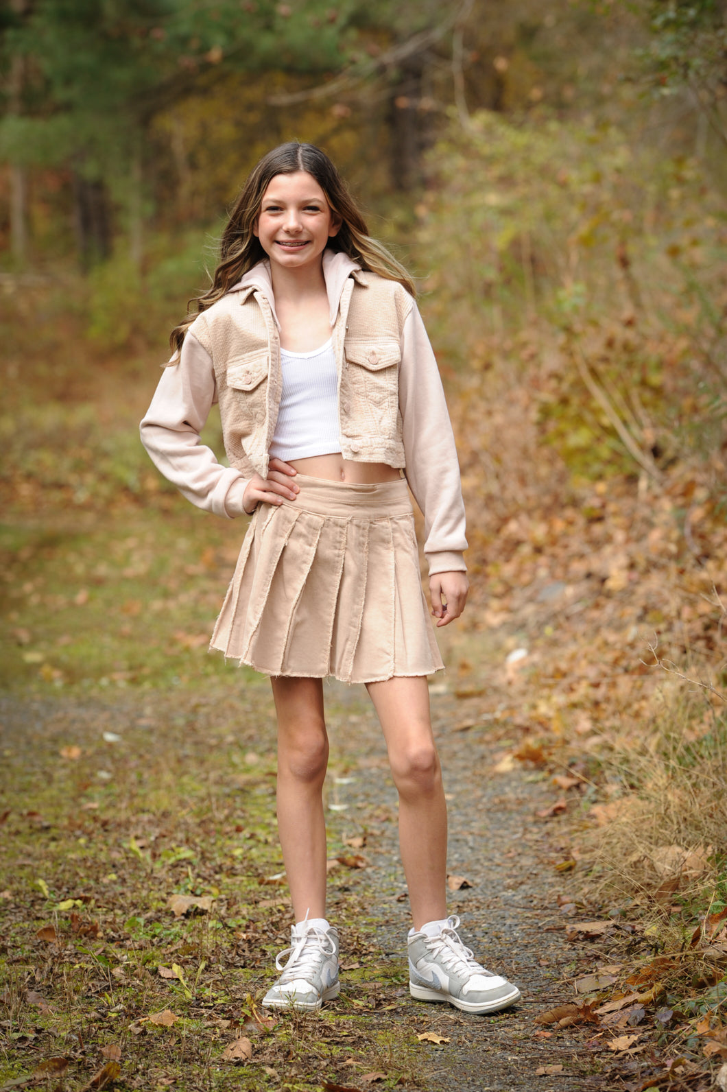 Tractr Girl Corduroy Combo Knit Crop Jacket