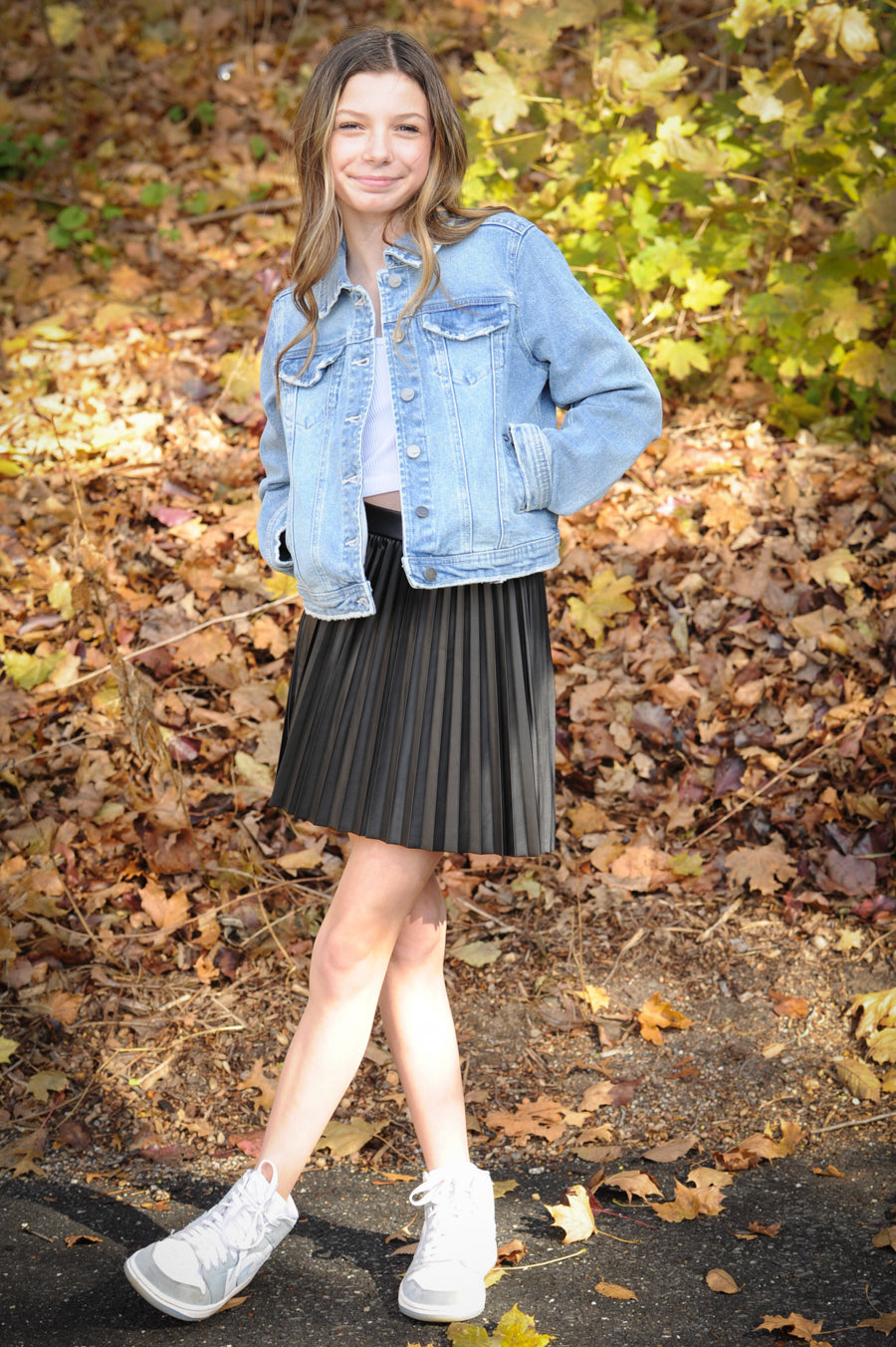 Tractr Girl Pleated Pleather Tennis Skirt