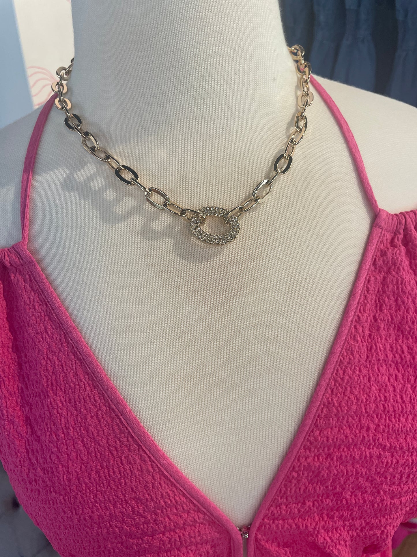 Gold rhinestone linked necklace