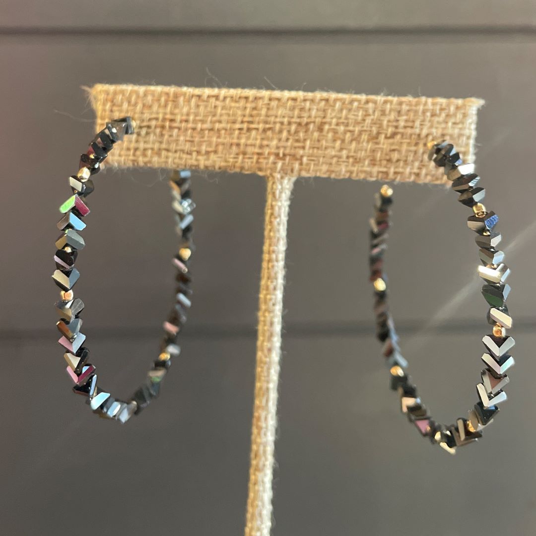 Black Beaded Hoops