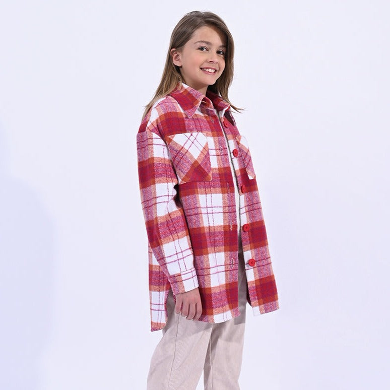 Mini Molly Girls Pink Checked Overshirt-Shacket