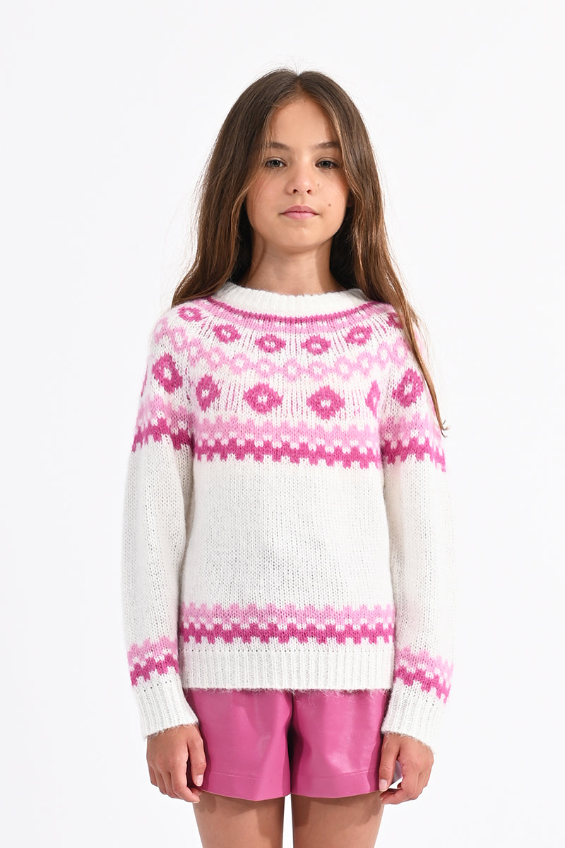 Mini Molly Fair Isle Sweater in Pink