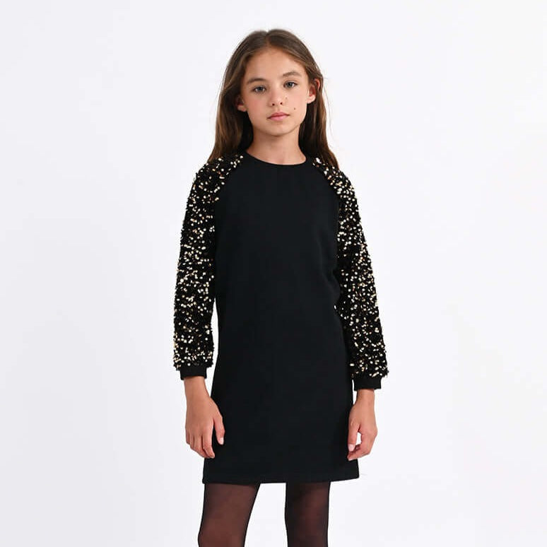 Mini Molly Girls Black Sequin Sweatshirt Dress