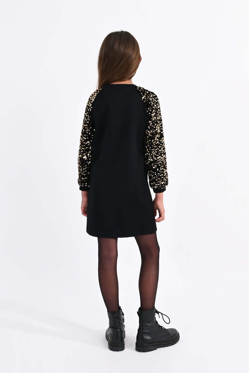 Mini Molly Girls Black Sequin Sweatshirt Dress