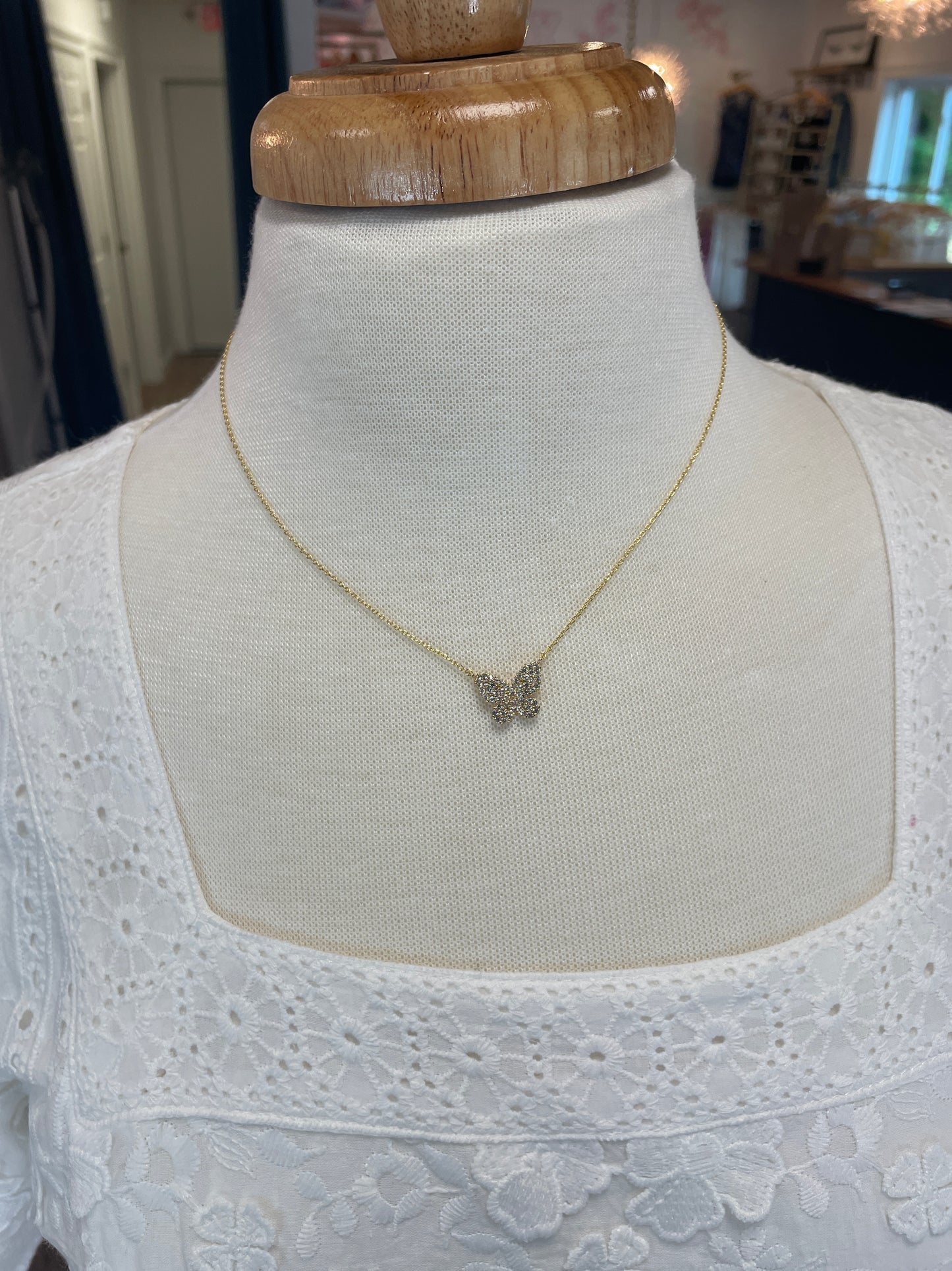 Gold Butterfly rhinestone pendant necklace Necklace