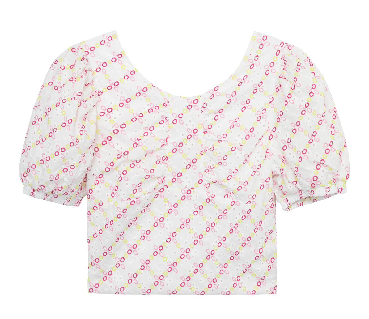 Habitual Girl Eyelet Bubble Sleeve Cropped Top blouse