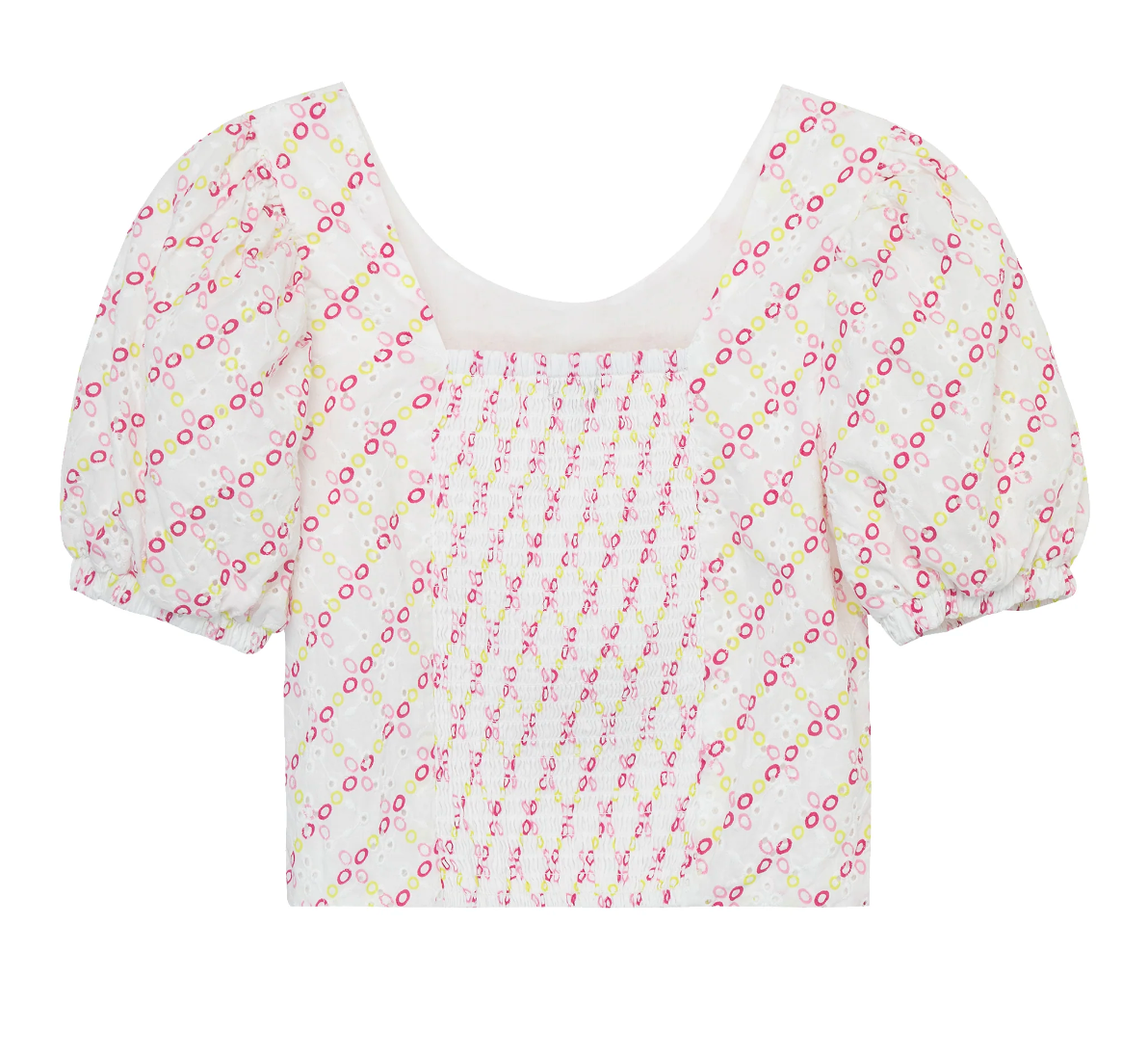 Habitual Girl Eyelet Bubble Sleeve Cropped Top blouse