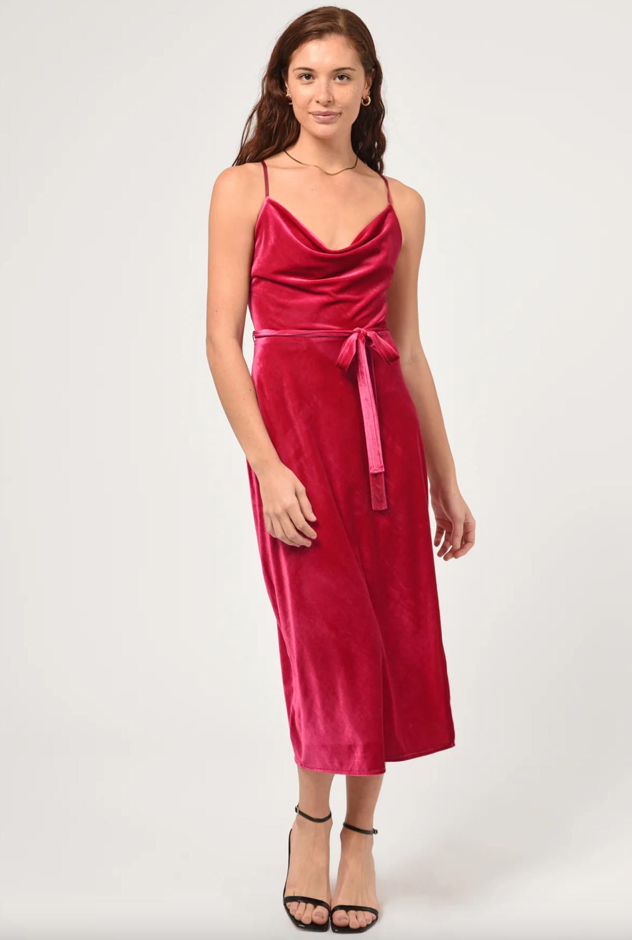 Adelyn Rae Zana Pink Velvet Cowl Neck Slip Dress