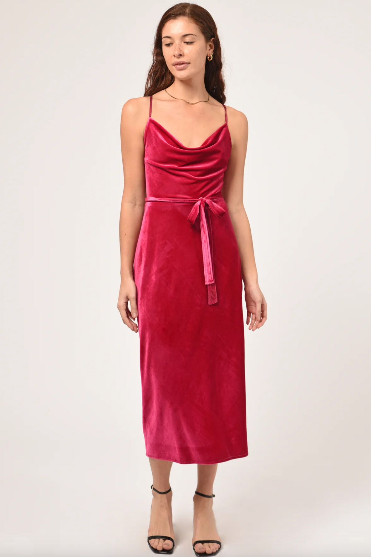 Adelyn Rae Zana Pink Velvet Cowl Neck Slip Dress