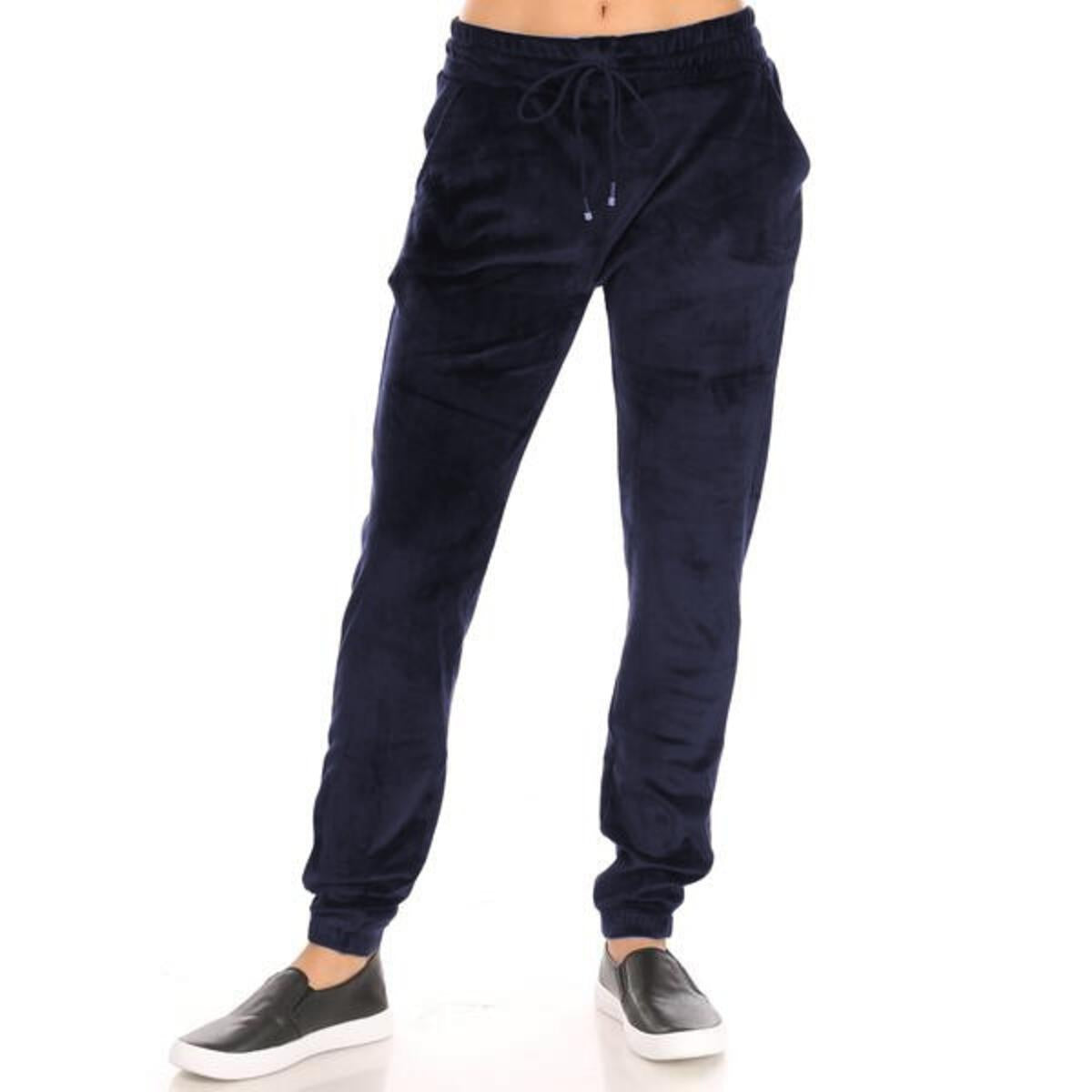 Girls Velour Joggers in Navy & Burgundy Navy