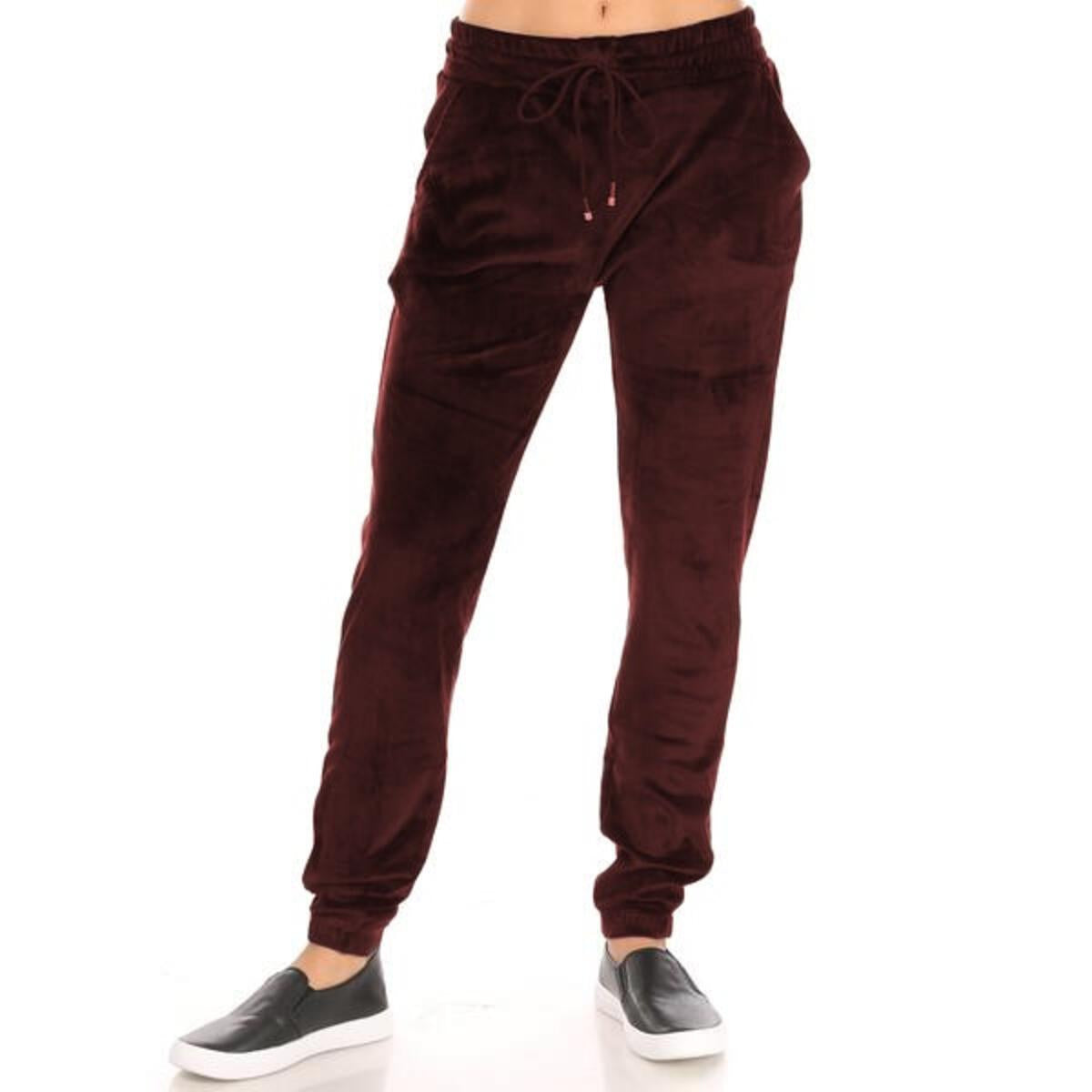 Girls Velour Joggers in Navy & Burgundy Burgundy