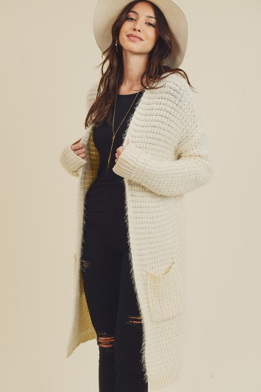 Cream Knitting Detail Cardigan with Side Pockets Clothing