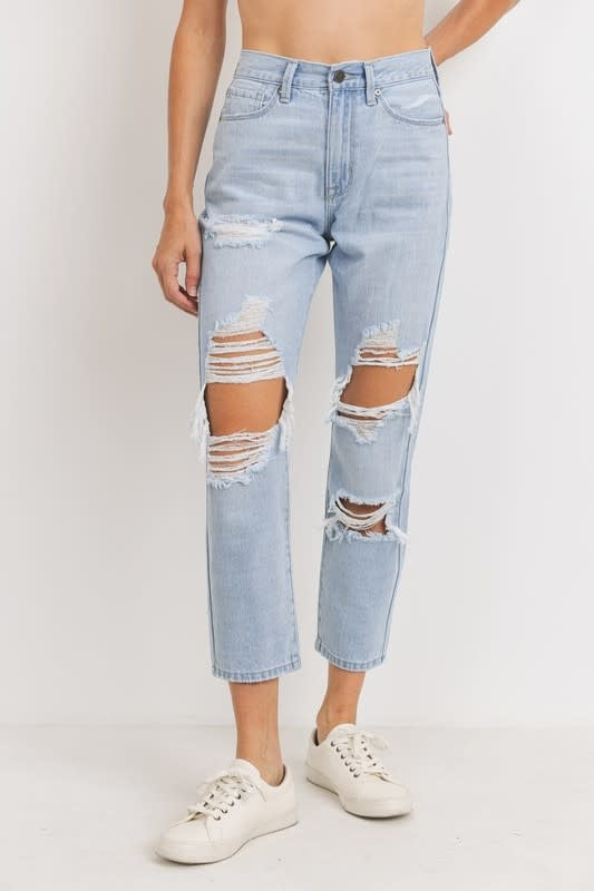 JBD High Rise Destroyed Girlfriend Jean Jeans