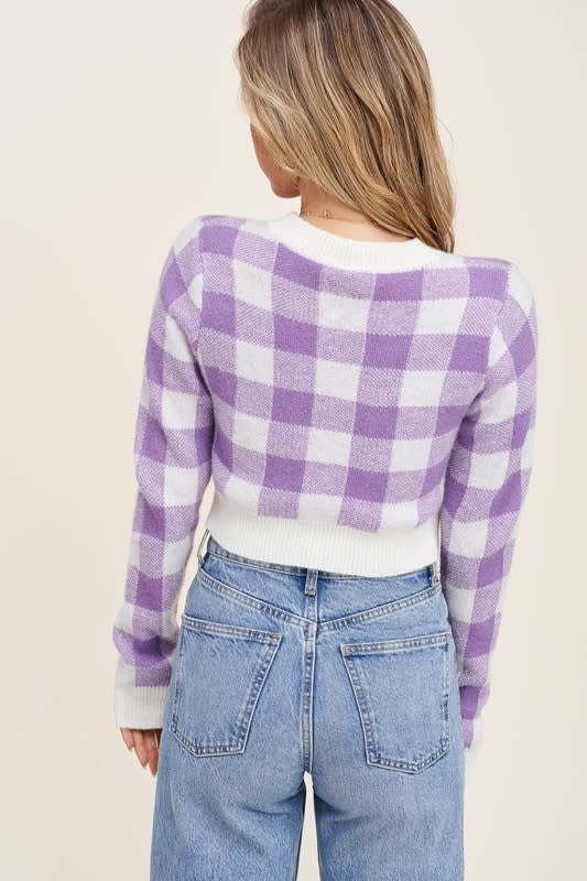 Lavendar Checker Crop Sweater Clothing
