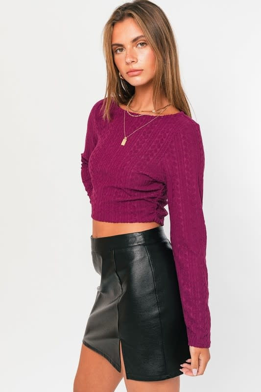 Magenta Long Sleeve Ruched Crop Top Top