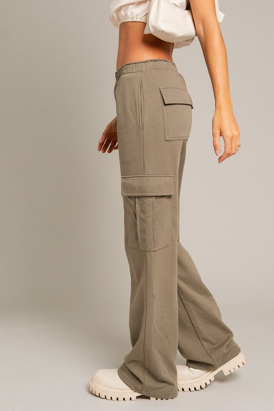 Cozy Cargo Wide Leg Sweatpants - Dusty Olive Sweat Pant