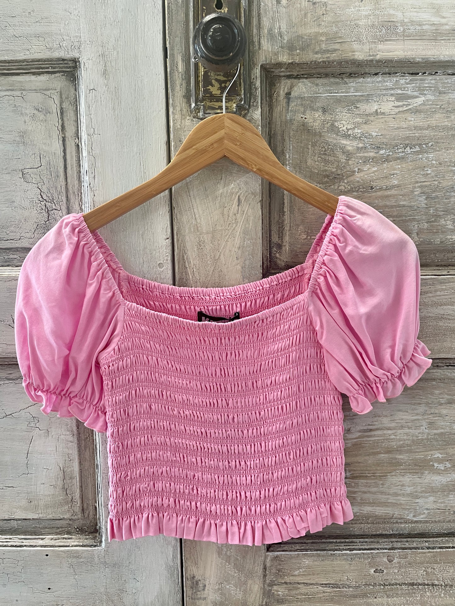 KatieJ NYC Juniors Pink Rushed Crop Top Top
