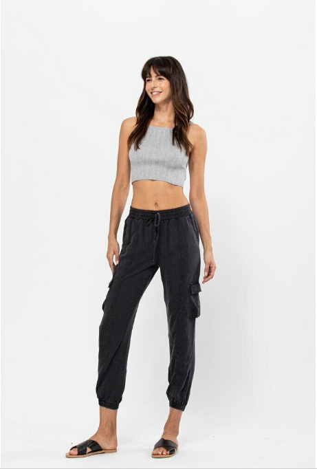 High Rise Cargo Pants Dark Grey Pants