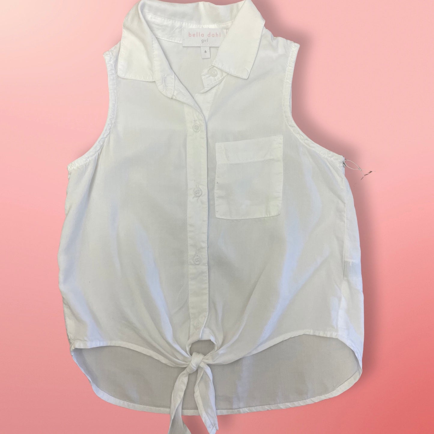 Bella Dahl Girl Tween White Sleeveless Button down Tie Front Shirt blouse