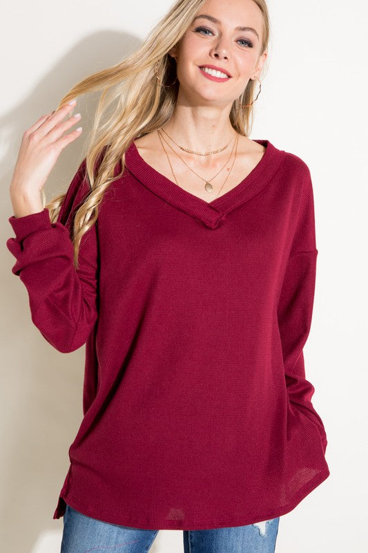 PLUS WAFFLE HIGH LOW BOXY TOP, Minx Boutique-Southbury, [product tags]