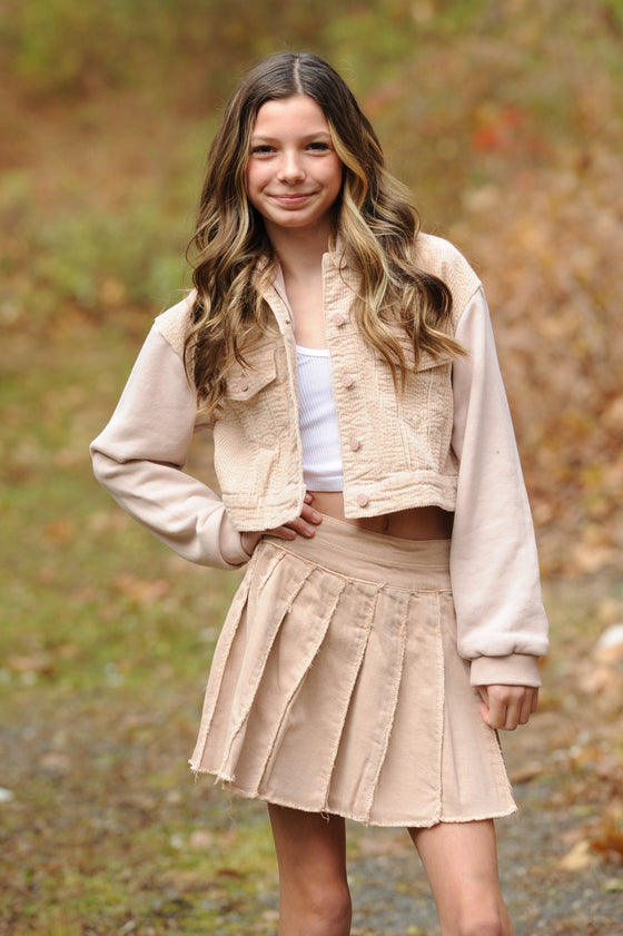 Tractr Girl Corduroy Combo Knit Crop Jacket - [product_category], Minx Boutique-Southbury
