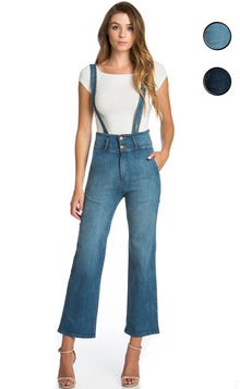  High Waist Flare Overall jean denim romper - [product_category], Minx Boutique-Southbury