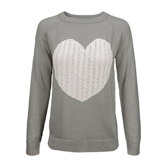 Love Heart Jacquard Round Neck Pullover Sweater - [product_category], Minx Boutique-Southbury
