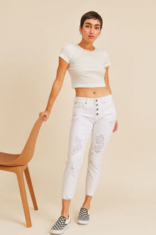  JBD Destroyed White Ankle Skinny Boyfriend Jeans, Minx Boutique-Southbury, [product tags]