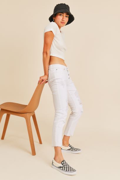 JBD Mid Rise Destroyed Skinny Boyfriend Jean - Ankle Length - [product_category], Minx Boutique-Southbury