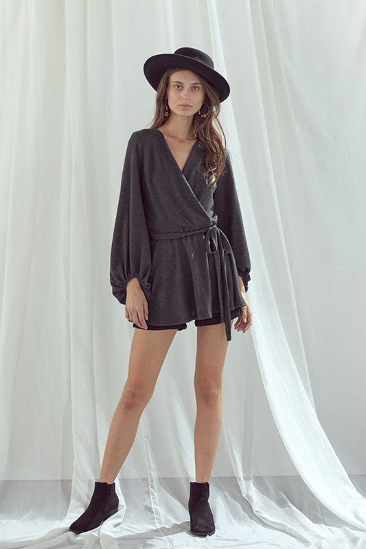 Long bubble sleeve wrap tunic top - [product_category], Minx Boutique-Southbury