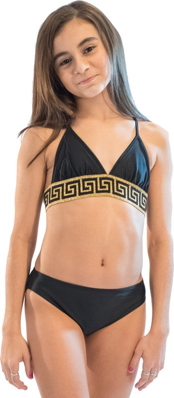 GIRL'S TWO PIECE GOLD TRIM BATHING SUIT - [product_category], Minx Boutique-Southbury