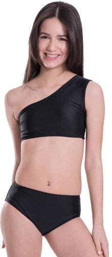  Girls One Shoulder Plain High Waisted Bikini - [product_category], Minx Boutique-Southbury