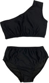Girls One Shoulder Plain High Waisted Bikini - [product_category], Minx Boutique-Southbury
