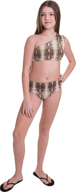 Girls One Shoulder Plain High Waisted Bikini - [product_category], Minx Boutique-Southbury