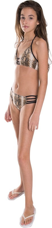 GIRL'S BROWN SNAKESKIN LADDER TWO PIECE, 