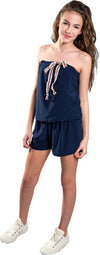 Girls Navy Cheryl Short Romper - [product_category], Minx Boutique-Southbury