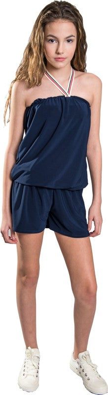 Girls Navy Cheryl Short Romper - [product_category], Minx Boutique-Southbury