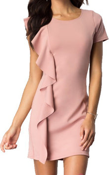  Asymmetrical Ruffle Mini Dress with Short Sleeve, Cheryl Creations