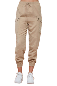  Women's Tan Lightweight Cargo Pocket Jogger - [product_category], Minx Boutique-Southbury