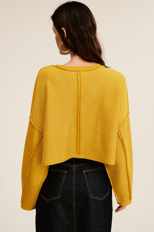 Long Sleeve Loose Crop Top in Mustard