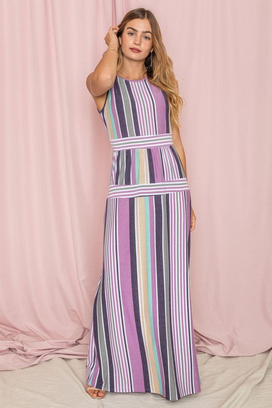 Plus Sleeveless Mix Stripe Maxi Dress - [product_category], Minx Boutique-Southbury